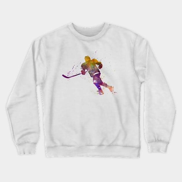 Man hockey player in watercolor Crewneck Sweatshirt by PaulrommerArt